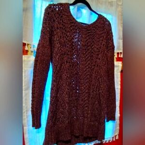 Maurice's long burgundy sweater